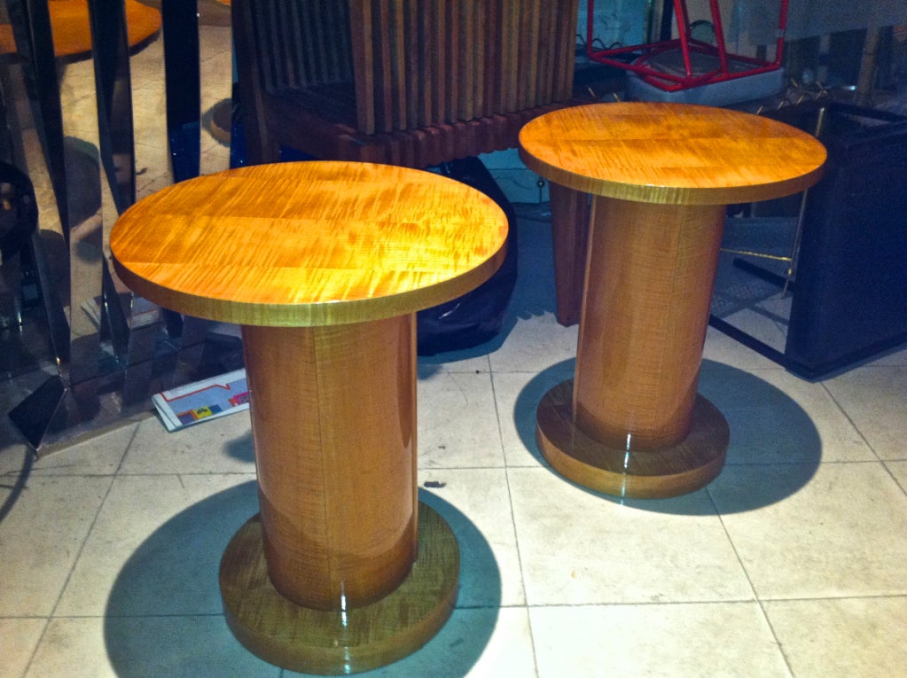 Jules Leleu Sycamore Pair of Refined Round Cylindric Side Tables For Sale 5