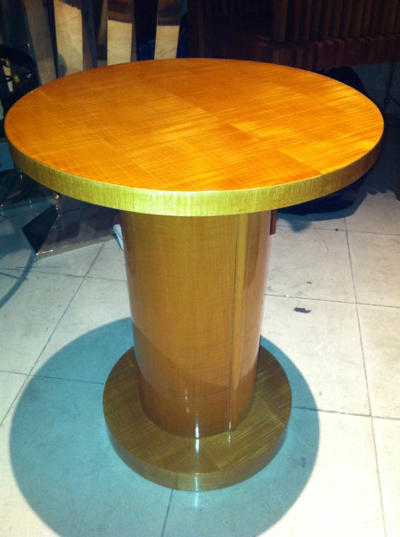 Jules Leleu Sycamore Pair of Refined Round Cylindric Side Tables In Excellent Condition For Sale In Paris, ile de france