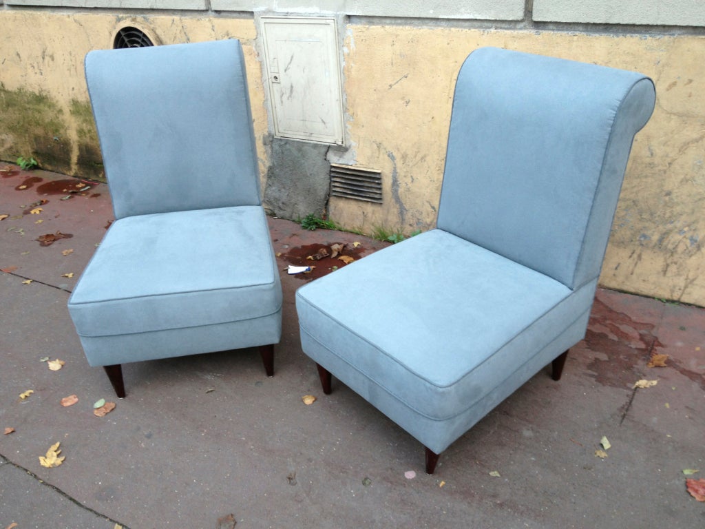 Maison Jansen Pair of Slipper Chairs Newly Upholstered in Grey For Sale 5