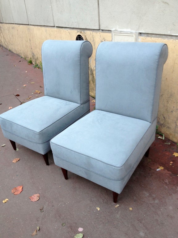 Maison Jansen Pair of Slipper Chairs Newly Upholstered in Grey For Sale 2