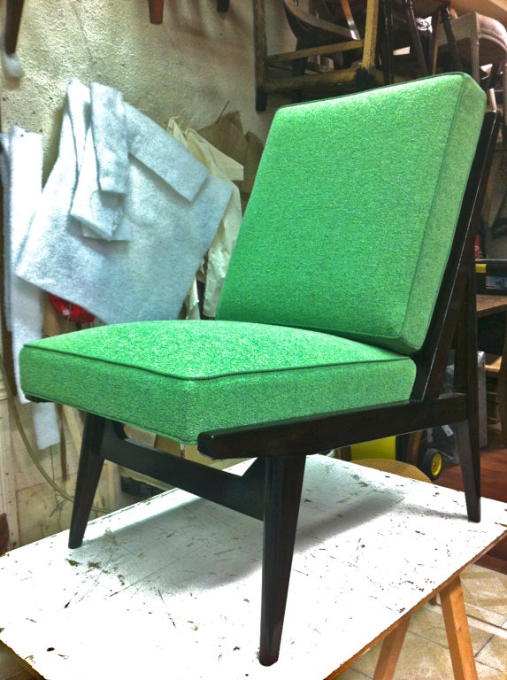 1950's pair of slipper chairs newly recovered in green chine 5