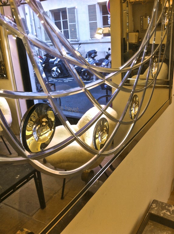 Engraved and Bubble Effect, Nickeled Frame Mirror by Andre Hayat In Excellent Condition For Sale In Paris, ile de france