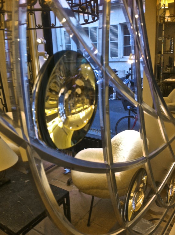 Bronze Engraved and Bubble Effect, Nickeled Frame Mirror by Andre Hayat For Sale