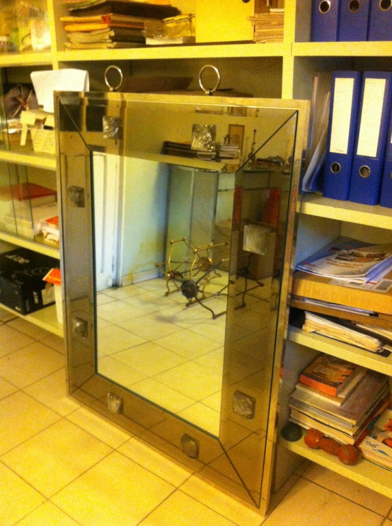 Pair of Beveled Taupe Mirror with Rock Crystal by Andre Hayat In Excellent Condition For Sale In Paris, ile de france