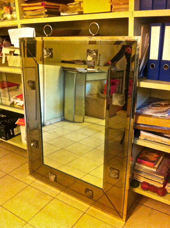 Contemporary Pair of Beveled Taupe Mirror with Rock Crystal by Andre Hayat For Sale