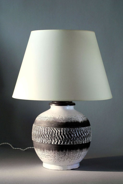 Incised Decorated Ceramic Lamp By Keramos