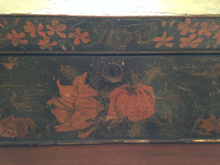 British Painted English Victorian Tea Caddy with Original Fittings and Lined in Velvet For Sale