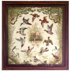 Retro Framed Hermes Silk Scarf "Halte en Camargue"