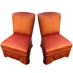 Pair Vintage Upholstered Slipper Chairs