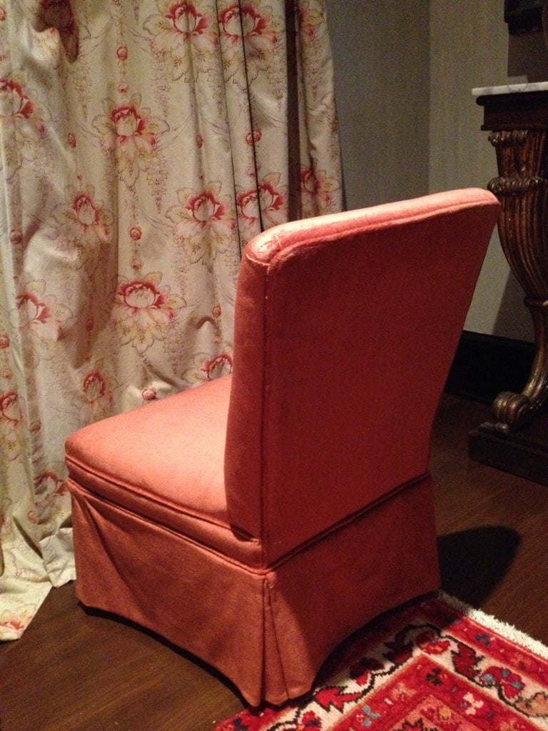 Pair Vintage Upholstered Slipper Chairs In Excellent Condition In Savannah, GA