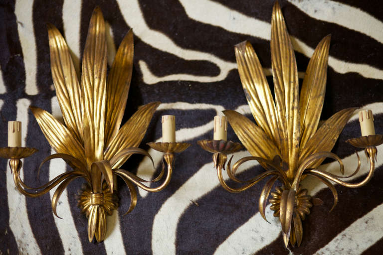 Mid-20th Century Pair of French Tole Sconces