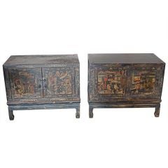 Pair Asian Painted Trunks on Stands