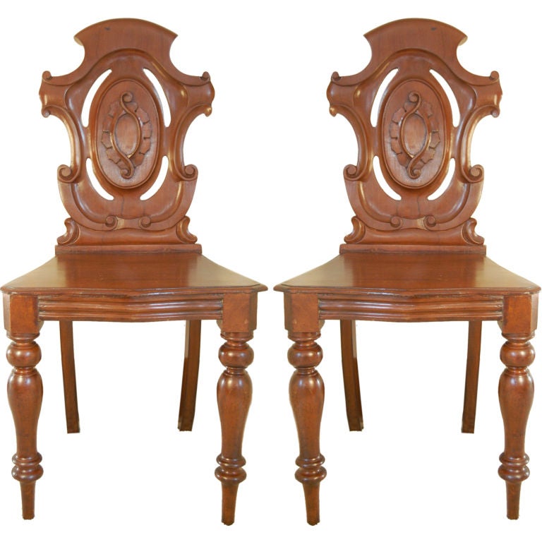 Pair of English Hall Chairs For Sale