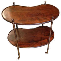 English Kidney Shape Mahogany and Brass Two-tier Side Table