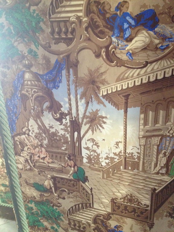 French Six-Panel Wallpaper Screen In Good Condition For Sale In Savannah, GA