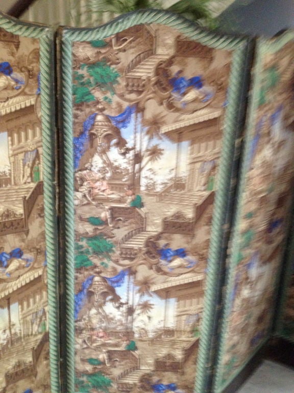 19th Century French Six-Panel Wallpaper Screen For Sale