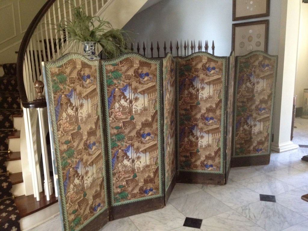 Paper French Six-Panel Wallpaper Screen For Sale