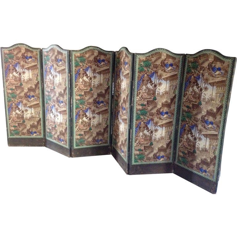 French Six-Panel Wallpaper Screen For Sale