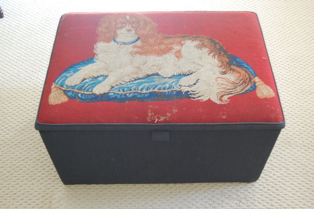 Fabric Needlepoint Ottoman Hinged Box For Sale