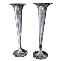 Pair Large Sterling Trumpet Vases (22.5")