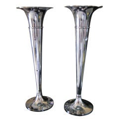 Pair Large Sterling Trumpet Vases (22.5")