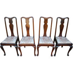 Four Queen Anne Dining Chairs, Bennison fabric seats