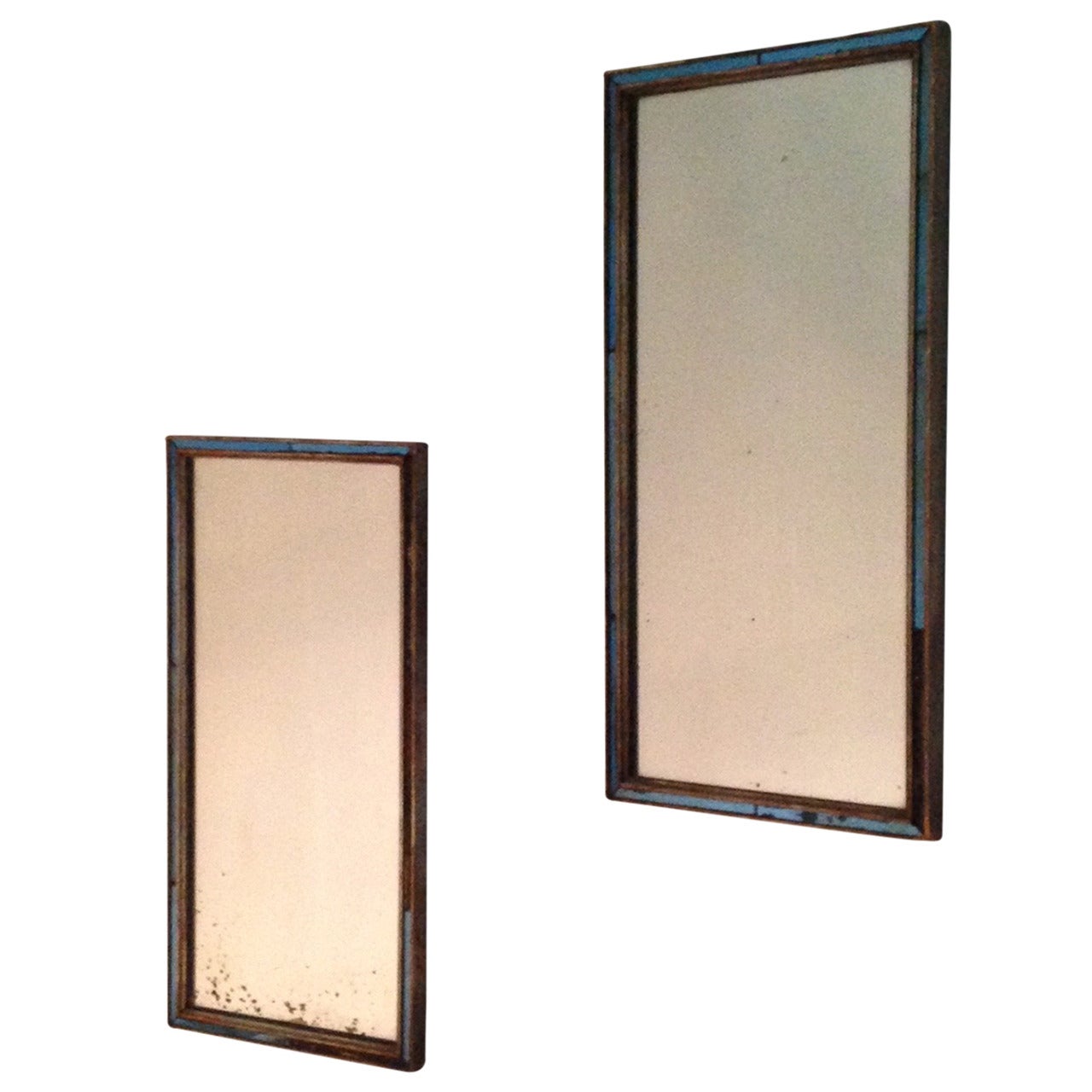 Pair of 19th Century English Regency Mirrors with Cobalt Glass Filet For Sale