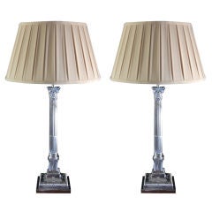 Pair large Silver Column Lamps
