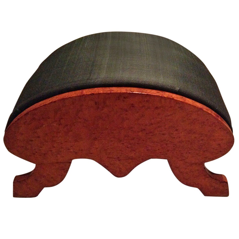 19th Century Biedermeier Burr Walnut Footstool Upholstered in Horsehair For Sale