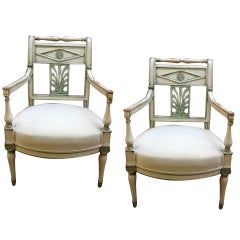 Pair of French Empire Painted Fauteuils