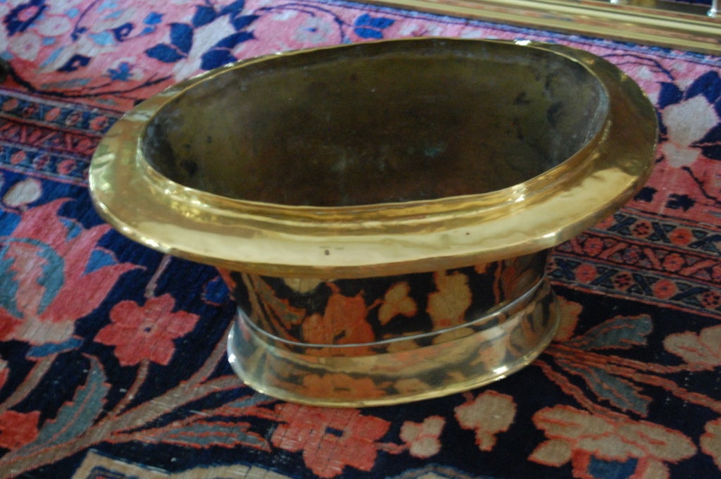 English Large Oval Brass Container For Sale