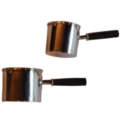 Two Silver Sauce Warmers with Wood Handles