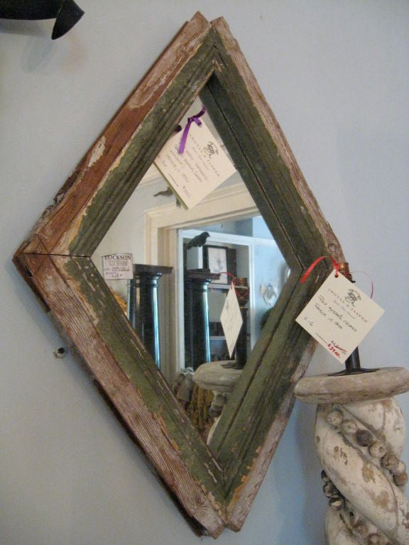 Four French Diamond-Shaped Mirrors In Distressed Condition For Sale In Savannah, GA