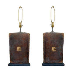 Pair of Oxford University Leather Bookboard Lamps