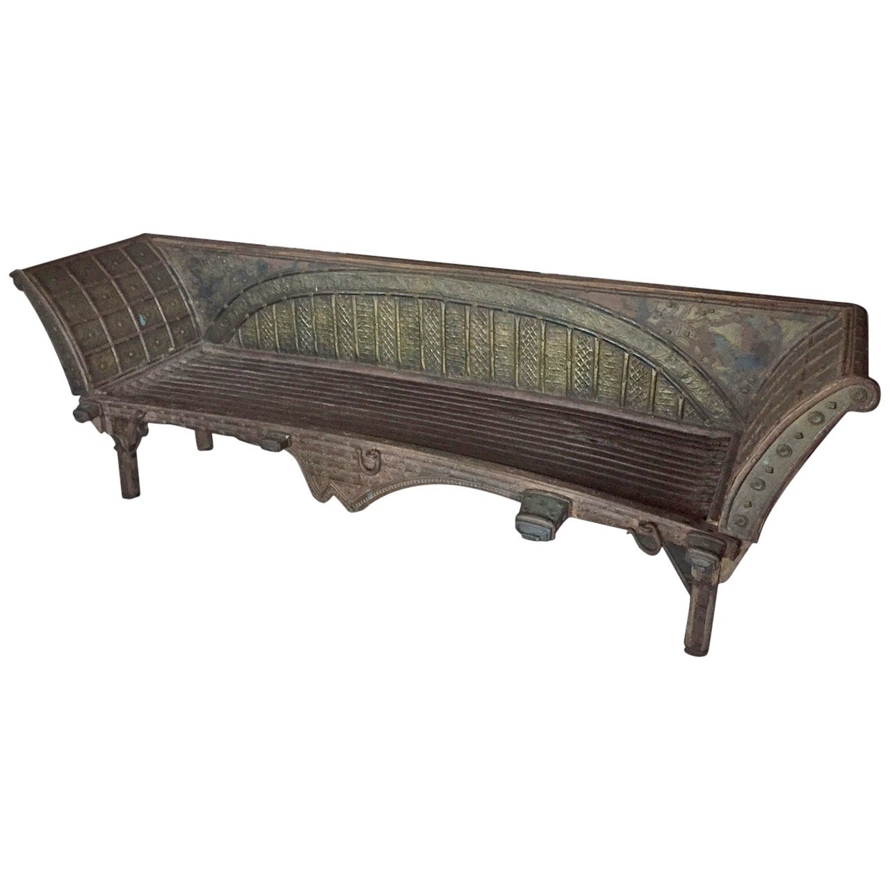 19th Century Brass and Wood  Sofa or Bench from British Raj Period For Sale