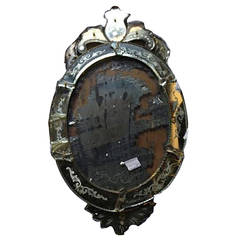 Antique 19th Century Venetian Glass Oval Mirror