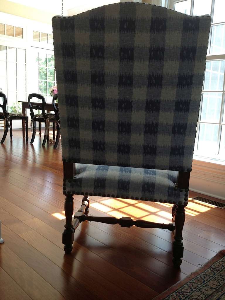 Walnut French Armchair in Brunschwig Fabric In Good Condition For Sale In Savannah, GA