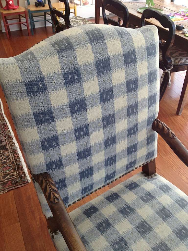 19th Century Walnut French Armchair in Brunschwig Fabric For Sale