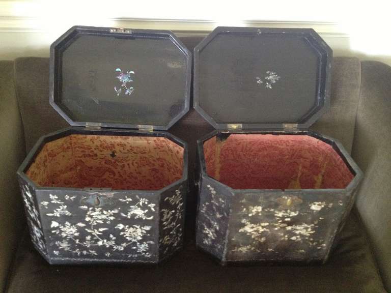 Large Pair of Chinoiserie Lacquer Boxes