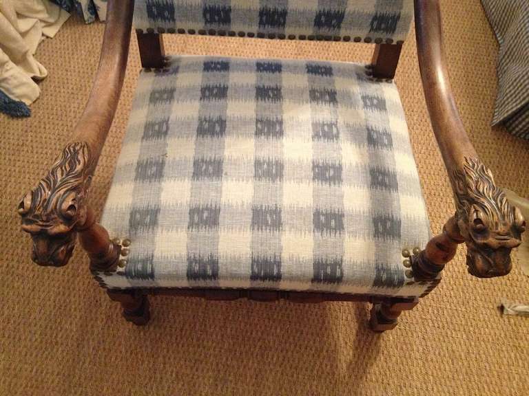 Walnut French Armchair in Brunschwig Fabric For Sale 6