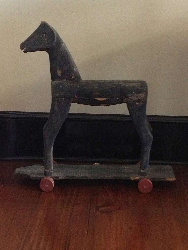 19th Century Primitive French Carved Toy Horse For Sale