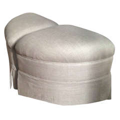 Pair of Crescent-Shape Ottomans on Casters Upholstered in Belgium Linen