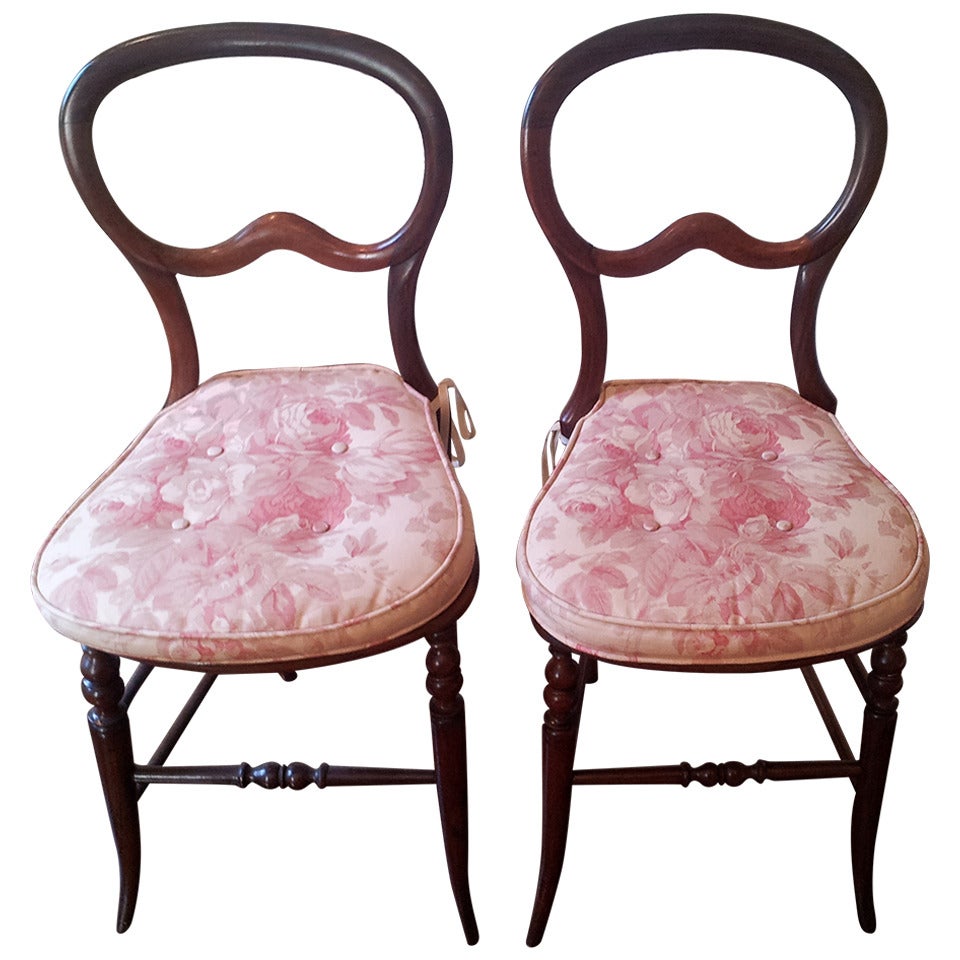 Pair of Mahogany Balloon-Back Chairs/Bennison Seats For Sale