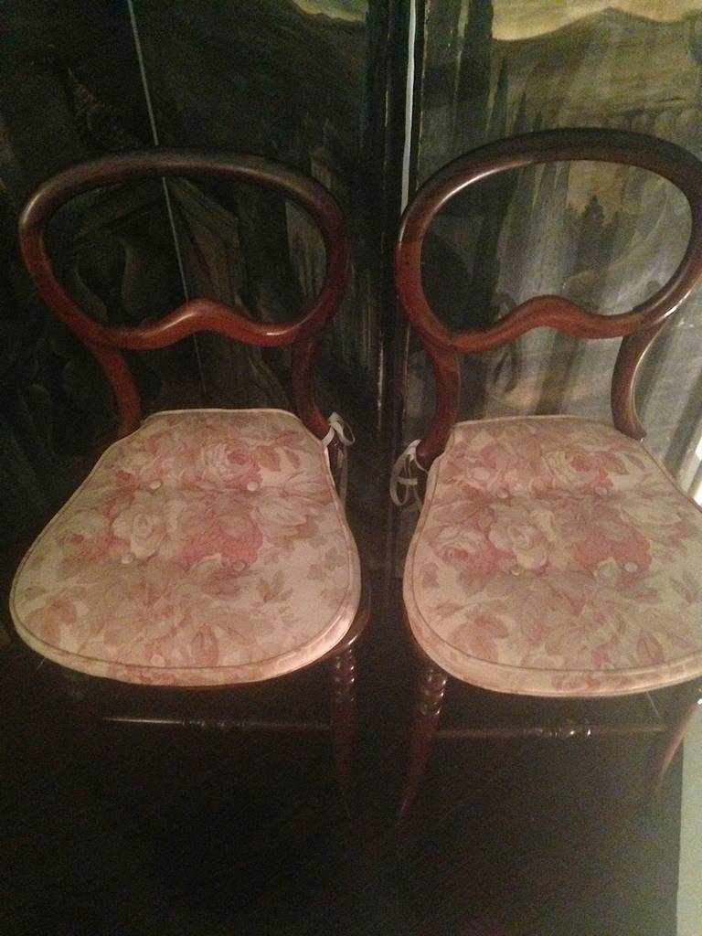 Pair of Mahogany Balloon-Back Chairs/Bennison Seats For Sale 3