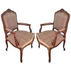 Pair of French Walnut Upholstered Armchairs Pair of French Walnut Upholstered Armchairs