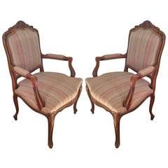 Pair of French Walnut Upholstered Armchairs