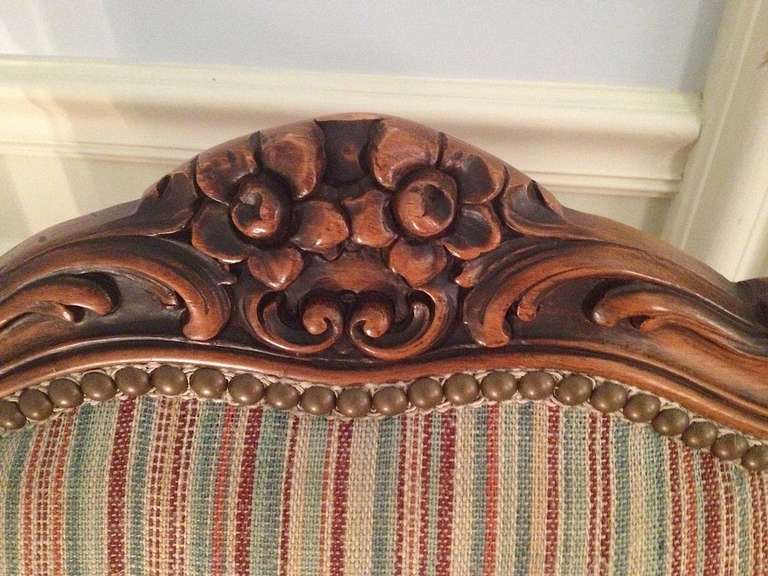 Fabric Pair of French Walnut Upholstered Armchairs For Sale