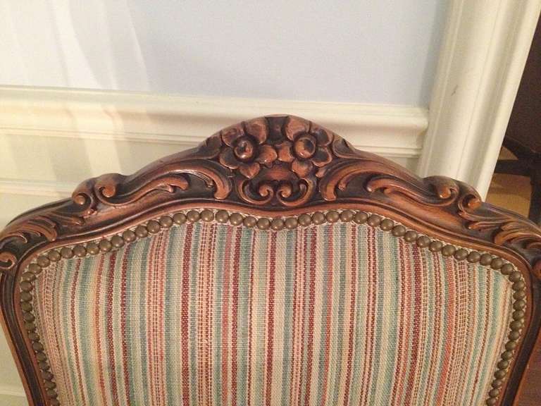 Pair of French Walnut Upholstered Armchairs For Sale 1