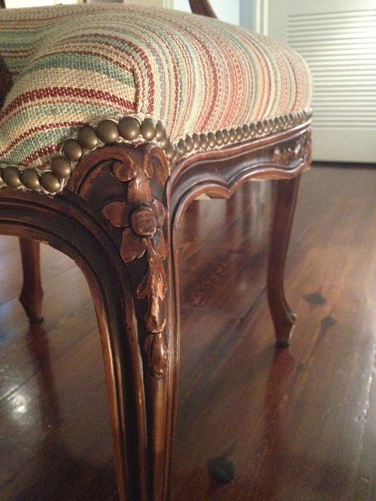 Pair of French Walnut Upholstered Armchairs For Sale 3