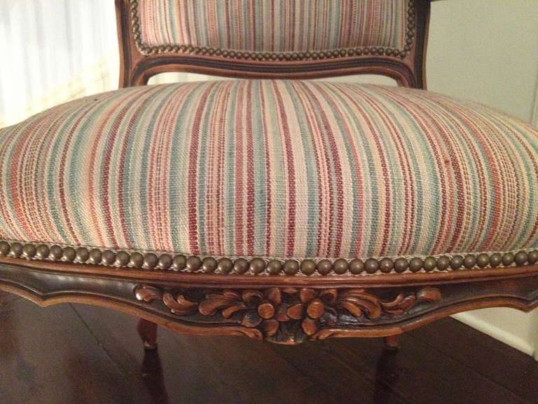 Pair of French Walnut Upholstered Armchairs For Sale 4